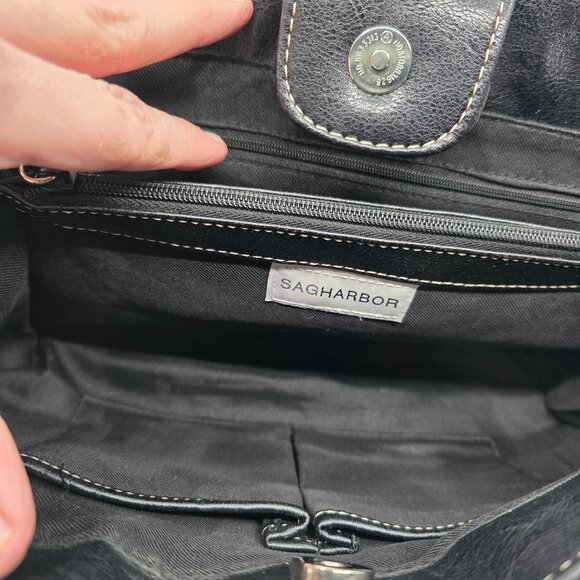 Sag Harbor Black Faux Leather Double Strap Shoulder Bag with Contrast Stitching - Picture 8 of 16